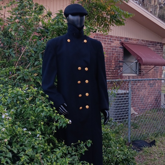 CLOTHING SUPPLY MEN'S VINTAGE BLACK PURE WOOL DOUBLE BREASTED TRENCH - Picture 10 of 17